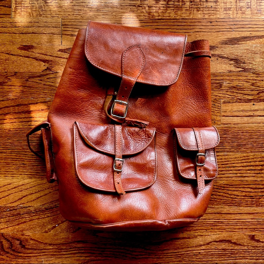 Vintage cognac leather backpack